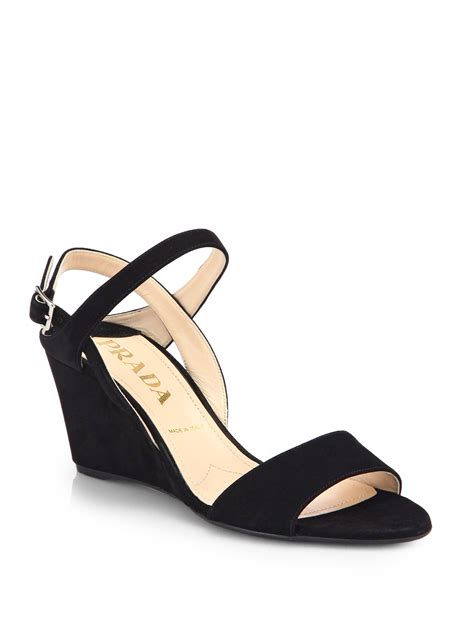 prada suede slingback wedge sandals|Prada high heeled sandals.